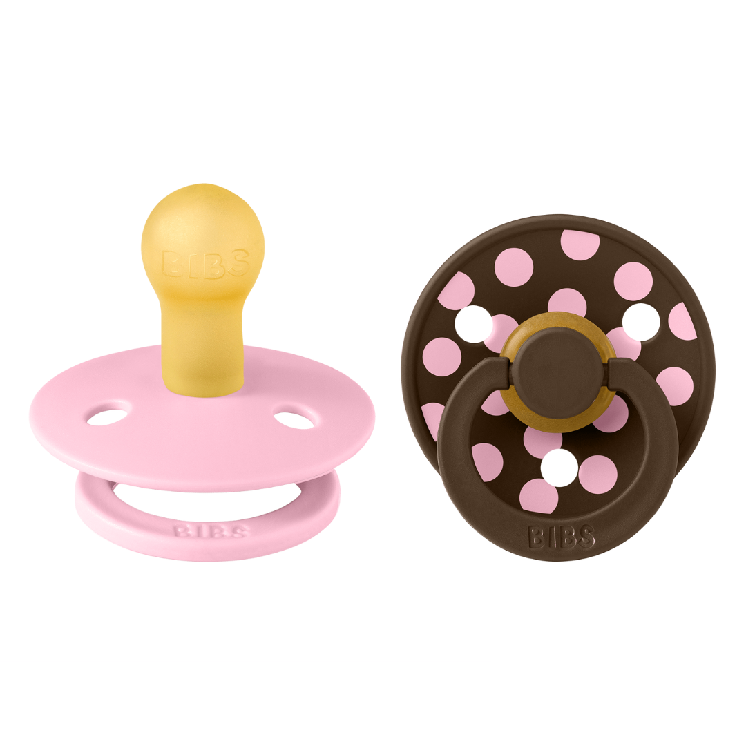BIBS - Set 2 suzete Colour Studio Collection Polka Dots, tetina rotunda, 0 luni+-Baby Pink/Mocha