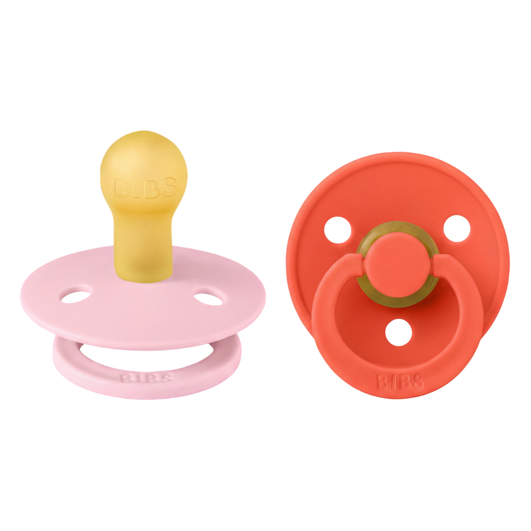BIBS - Set 2 suzete Colour Latex, tetina rotunda, 0 luni +-Baby Pink/Tango