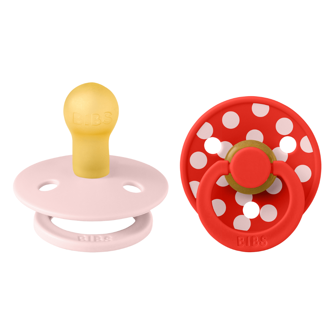 BIBS - Set 2 suzete Colour Studio Collection Polka Dots, tetina rotunda, 6 luni+-Blossom/Candy Apple