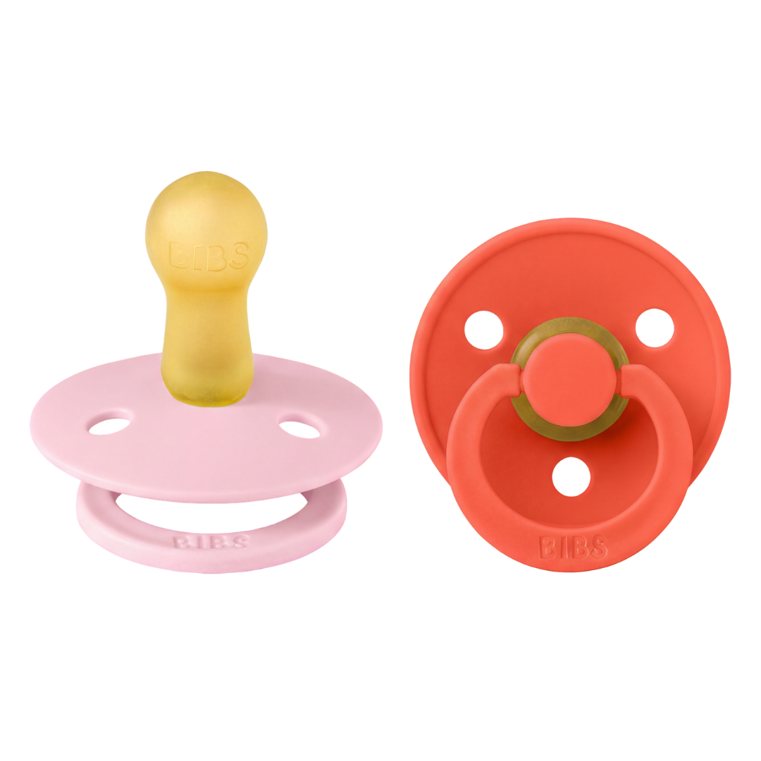 BIBS - Set 2 suzete Colour Latex, tetina rotunda, 6 luni +-Baby Pink/Tango