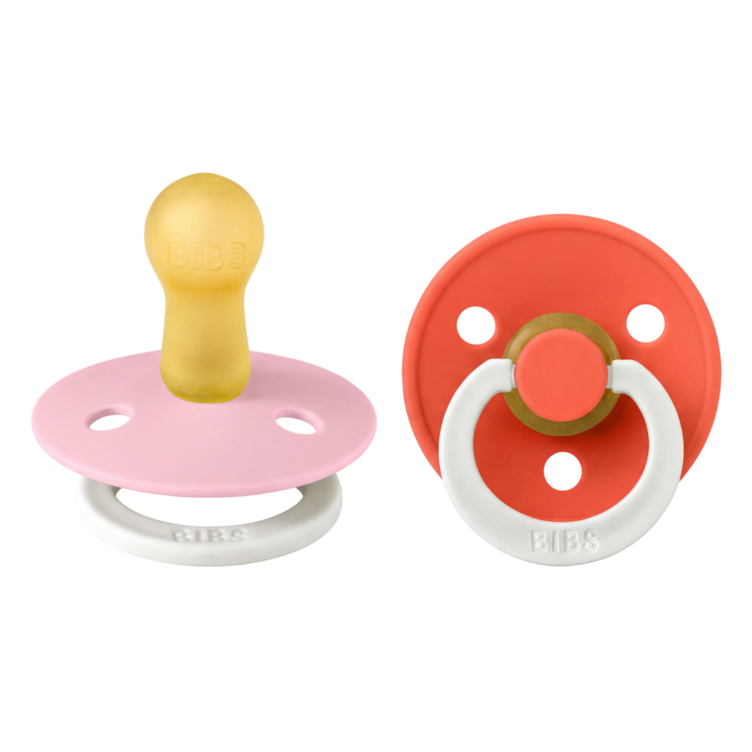 BIBS - Set 2 suzete fosforescente Colour Glow Latex, tetina rotunda, 6 luni +-Baby Pink/Tango