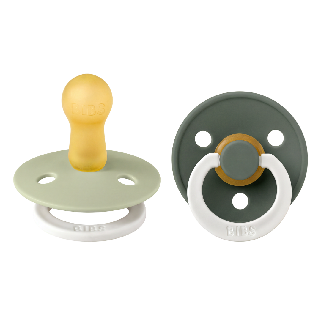BIBS - Set 2 suzete fosforescente Colour Glow Latex, tetina rotunda, 6 luni +-Sage/Pine