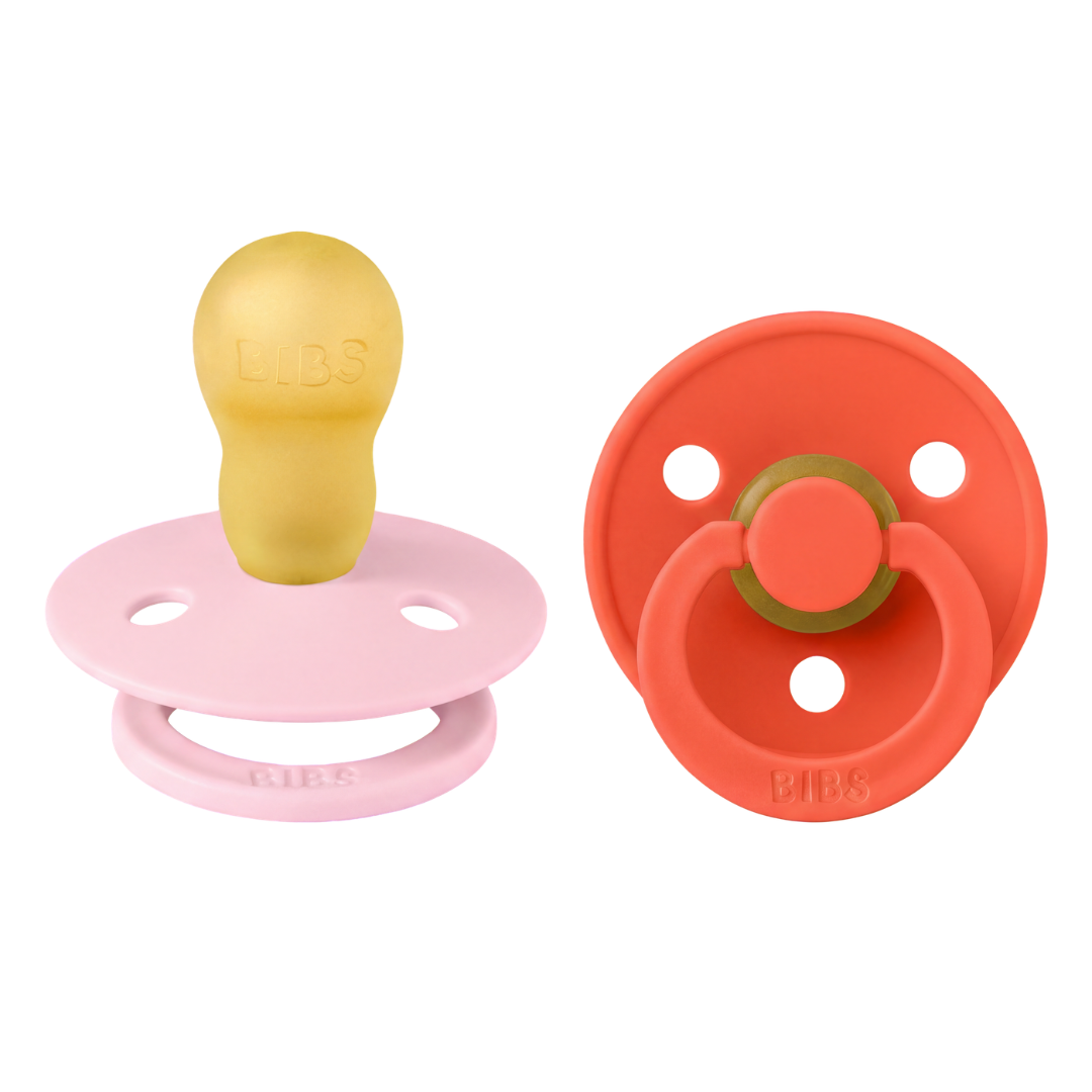 BIBS - Set 2 suzete Colour Latex, tetina rotunda, 18 luni +-Baby Pink/Tango