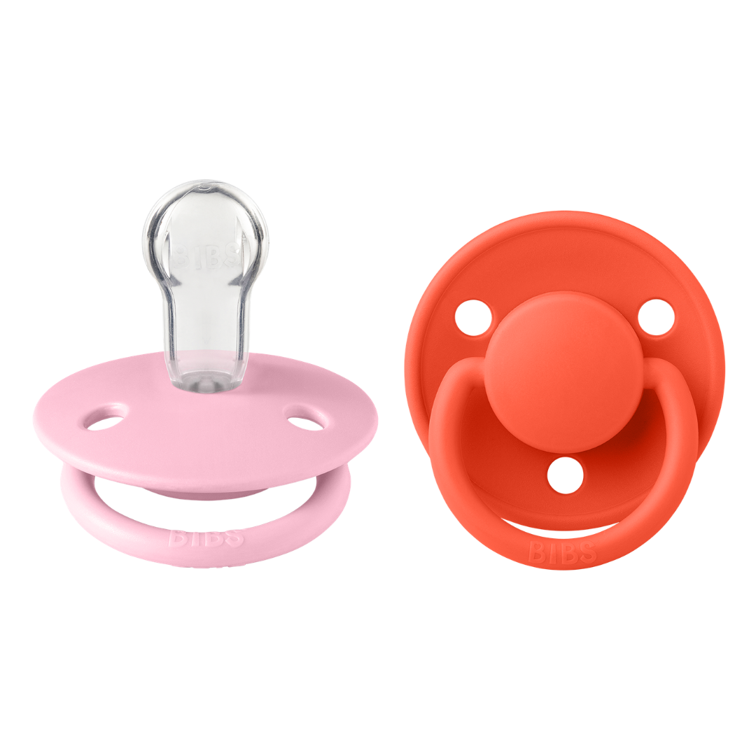 BIBS - Set 2 suzete De Lux Silicon, tetina rotunda, marime universala-Baby Pink/Tango