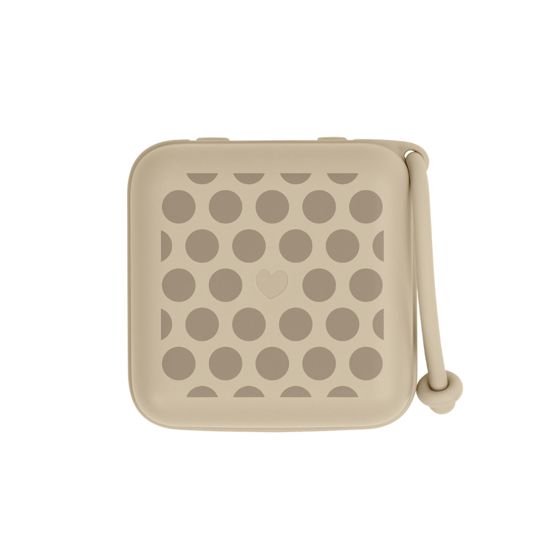 BIBS - Cutie multifunctionala pentru depozitare suzete, Studio Collection Polka Dots Mega Vanilla Dark Oak