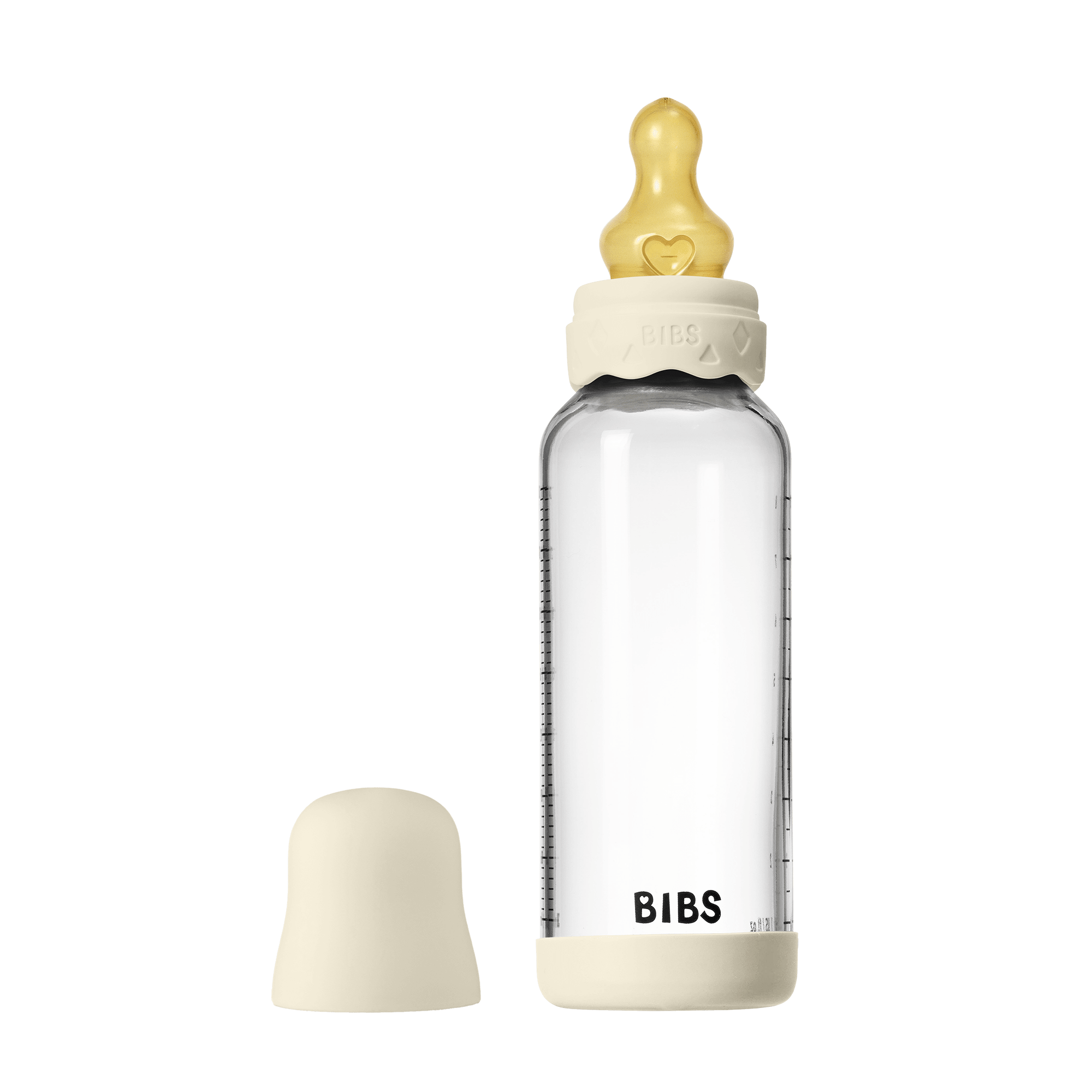 BIBS - Set complet biberon Boheme din sticla anticolici cu tetina din latex, flux mediu, 240 ml, Ivory