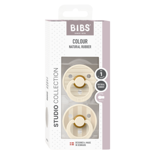 BIBS - Set 2 suzete Colour Studio Collection Stripe Latex, tetina rotunda, 0 luni+