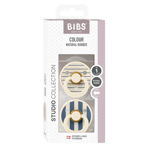 BIBS - Set 2 suzete Colour Studio Collection Stripe Latex, tetina rotunda, 0 luni+