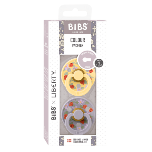 BIBS x LIBERTY - Set 2 suzete Colour Strawberries and Cream Latex, tetina rotunda, 0 luni+