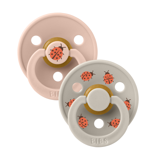 BIBS - Set 2 suzete Colour Studio Collection Ladybug Latex, tetina rotunda, 0 luni+-Blush Mix