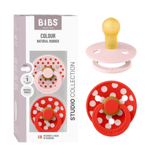 BIBS - Set 2 suzete Colour Studio Collection Polka Dots, tetina rotunda, 0 luni+