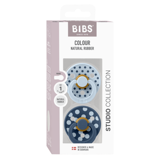BIBS - Set 2 suzete Colour Studio Collection Polka Dots, tetina rotunda, 0 luni+