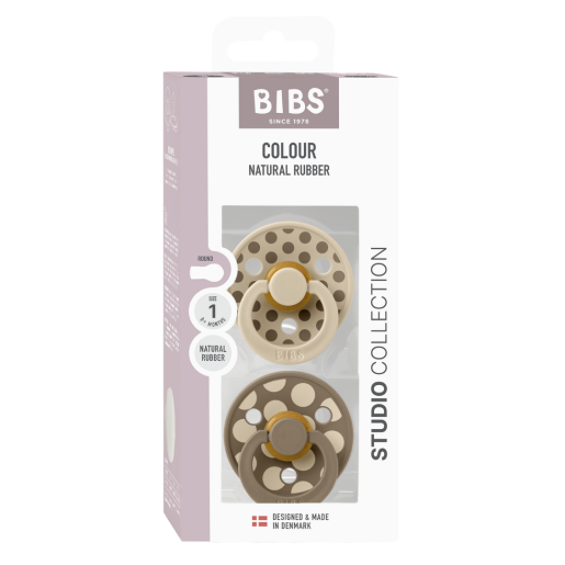 BIBS - Set 2 suzete Colour Studio Collection Polka Dots, tetina rotunda, 0 luni+