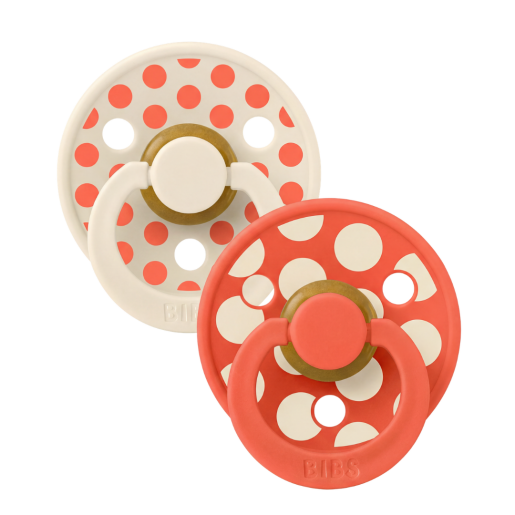 BIBS - Set 2 suzete Colour Studio Collection Polka Dots, tetina rotunda, 0 luni+