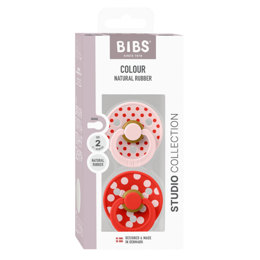 BIBS - Set 2 suzete Colour Studio Collection Polka Dots, tetina rotunda, 6 luni+