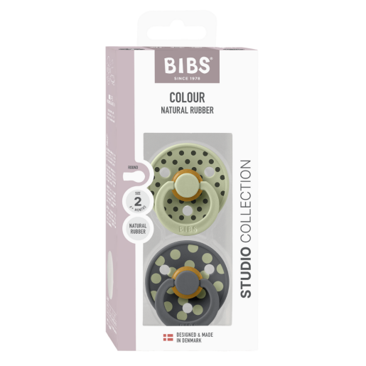 BIBS - Set 2 suzete Colour Studio Collection Polka Dots, tetina rotunda, 6 luni+