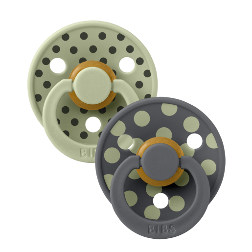 BIBS - Set 2 suzete Colour Studio Collection Polka Dots, tetina rotunda, 6 luni+