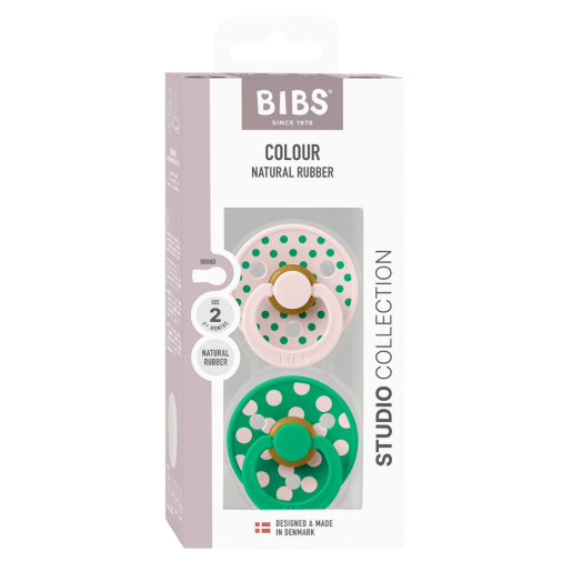 BIBS - Set 2 suzete Colour Studio Collection Polka Dots, tetina rotunda, 6 luni+