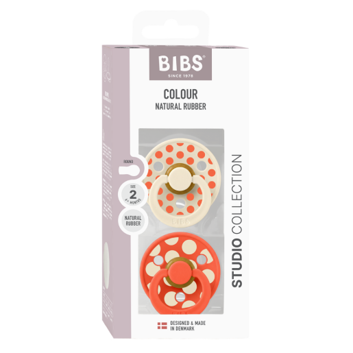 BIBS - Set 2 suzete Colour Studio Collection Polka Dots, tetina rotunda, 6 luni+