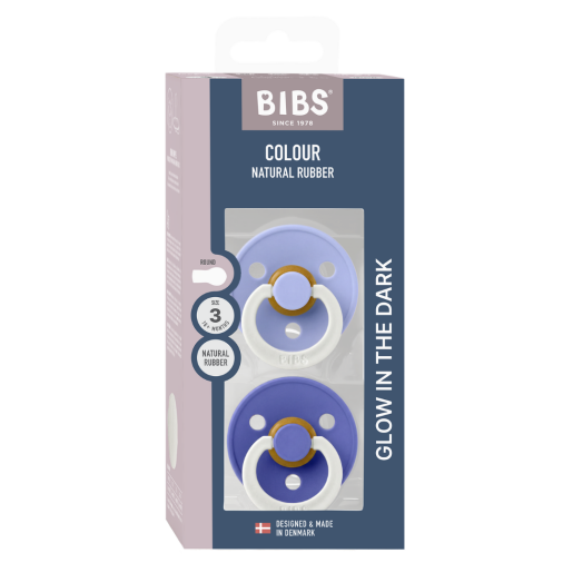 BIBS - Set 2 suzete fosforescente Colour Glow Latex, tetina rotunda, 18 luni +