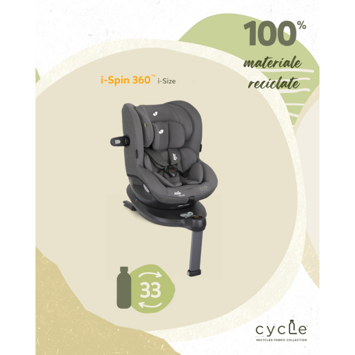 Joie - Scaun auto i-Spin 360° Shell Gray, Colectia Cycle, 40-105 cm, testat ADAC si certificat R129