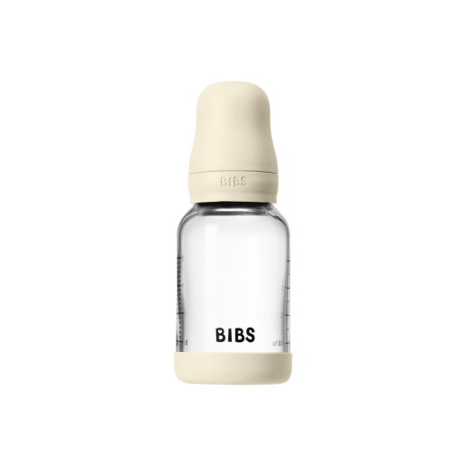 BIBS - Set complet biberon din sticla anticolici cu tetina din latex, flux lent, 120 ml, Ivory