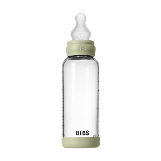 BIBS - Set complet biberon din sticla anticolici cu tetina din silicon, flux mediu, 240 ml, Sage