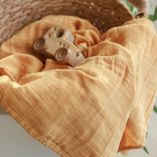 ONINO - Muselina multifunctionala din bumbac 100% organic, HUG.me, Honey Gold, x1 bucata, 120 x 120 cm, certificata GOTS