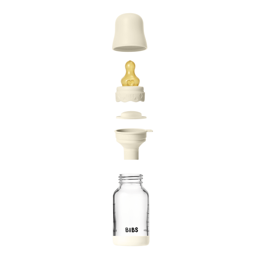 BIBS - Set complet biberon Boheme din sticla anticolici cu tetina din latex, flux lent, 120 ml, Ivory