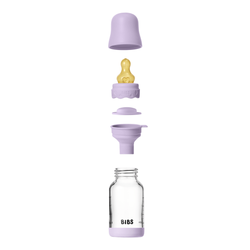 BIBS - Set complet biberon Boheme din sticla anticolici cu tetina din latex, flux lent, 120 ml, Violet Sky
