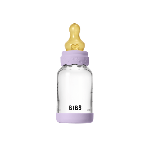 BIBS - Set complet biberon Boheme din sticla anticolici cu tetina din latex, flux lent, 120 ml, Violet Sky