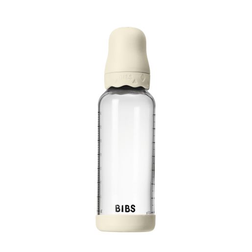 BIBS - Set complet biberon Boheme din sticla anticolici cu tetina din latex, flux mediu, 240 ml, Ivory