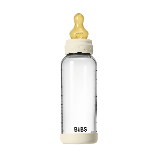 BIBS - Set complet biberon Boheme din sticla anticolici cu tetina din latex, flux mediu, 240 ml, Ivory