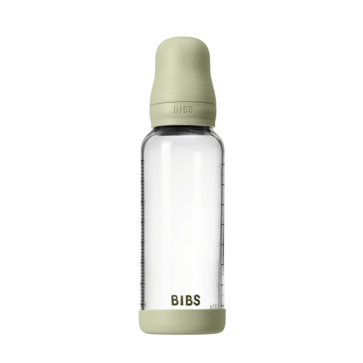 BIBS - Set complet biberon din sticla anticolici cu tetina din latex, flux mediu, 240 ml, Sage