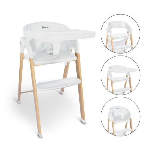 BabyGo - Scaun de masa 3 in 1 transformabil Levels Alb