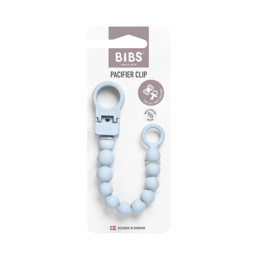 BIBS - Clip pentru suzeta Beaded, cu margele din silicon Baby Blue