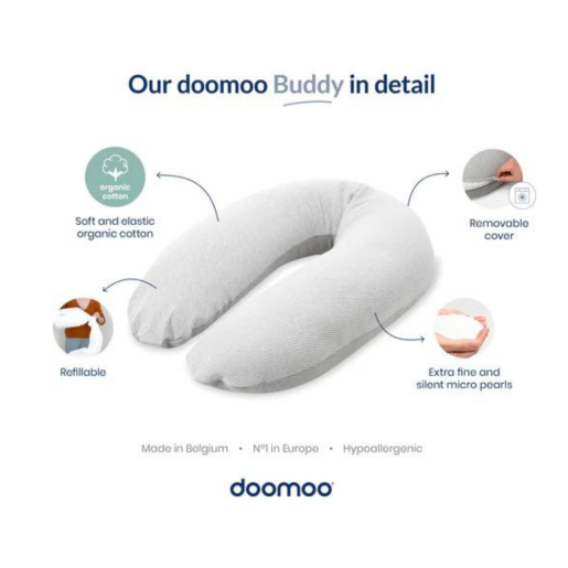  Doomoo - Perna mare pentru gravide si bebelusi 3 in 1, bumbac organic Buddy Cloudy Kaki