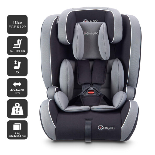 BabyGo - Scaun auto i-Size FreeFix Grey, 76-150 cm, certificat R129