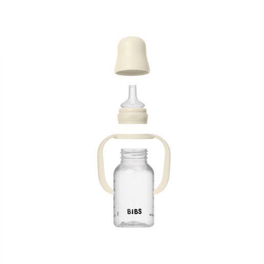 BIBS - Set biberon tip Sippy Cup PP 150 ml cu cioc din silicon și sistem antipicurare, Ivory
