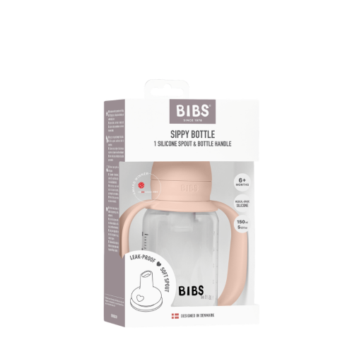 BIBS - Set biberon tip Sippy Cup PP 150 ml cu cioc din silicon și sistem antipicurare, Blush