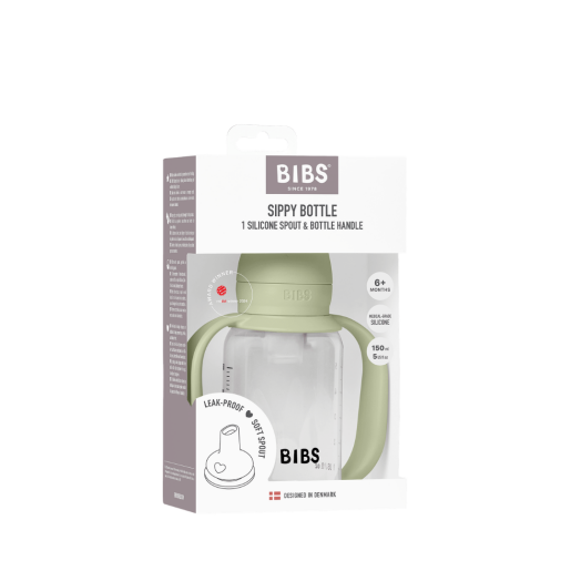 BIBS - Set biberon tip Sippy Cup PP 150 ml cu cioc din silicon și sistem antipicurare, Sage