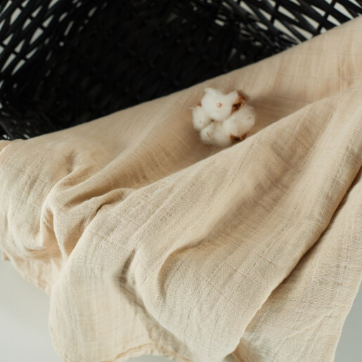 ONINO - Muselina multifunctionala din bumbac 100% organic, HUG.me, Creamy Vanilla, x1 bucata, 120 x 120 cm, certificata GOTS