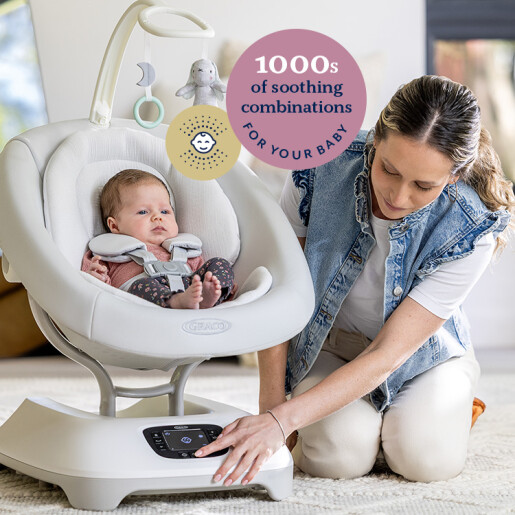 Graco - Leagan electric Eluma Sway cu tehnologie inteligenta de detectare a plansului, pentru bebelusi, alb Rori