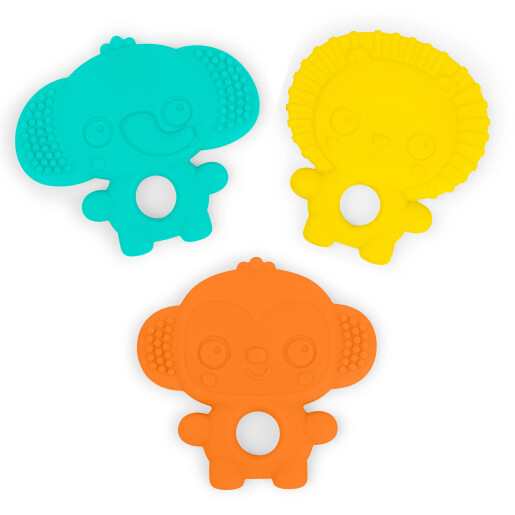 Bright Starts - Set 3 jucarii de dentitie texturate Gummy Buddies -  Elefant, Leu, Maimuta