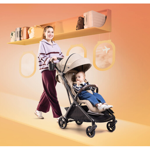 Joie - Carucior ultracompact Porto Cashew, compatibil bagaj de cabina, pliere automata, de la nastere pana la 22 kg