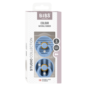 BIBS - Set 2 suzete Colour Studio Collection Stripe Latex, tetina rotunda, 6 luni+