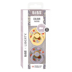 BIBS x LIBERTY - Set 2 suzete Colour Strawberries and Cream Latex, tetina rotunda, 6 luni+