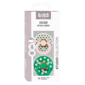 BIBS - Set 2 suzete Colour Studio Collection Polka Dots, tetina rotunda, 6 luni+-Petal/Cactus