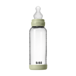 BIBS - Set complet biberon din sticla anticolici cu tetina din silicon, flux mediu, 240 ml, Sage