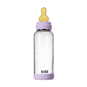 BIBS - Set complet biberon Boheme din sticla anticolici cu tetina din latex, flux mediu, 240 ml, Violet Sky